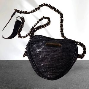 Betsey Johnson NWT Heart Cross Body / Shoulder Bag  Black Sequins